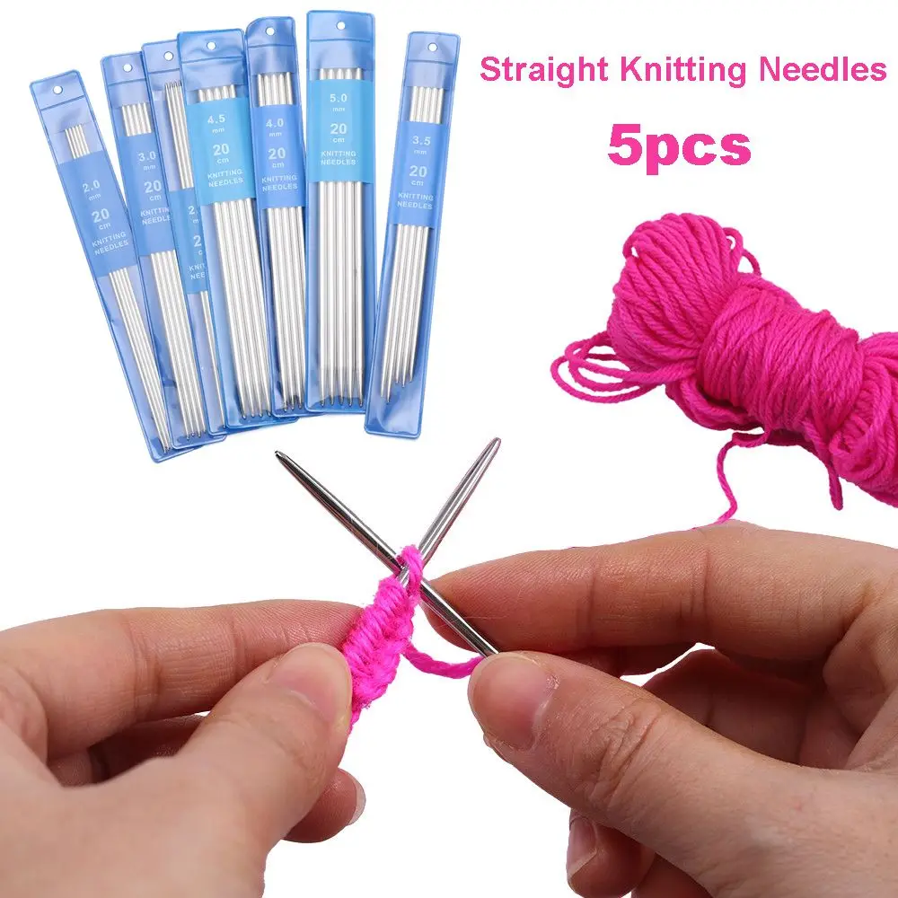 5Pcs/set Stainless Steel Yarn Sewing Accessories Craft Set Straight Knitting Needles Metal Crochet Knitting Tools Crochet Hooks