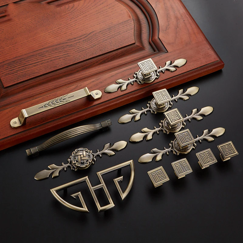Chinese Bookcase Drawer Cabinet Shoe Cabinet Antique Copper-zinc Alloy Handle European-style Cyan Gold Hardware Handle