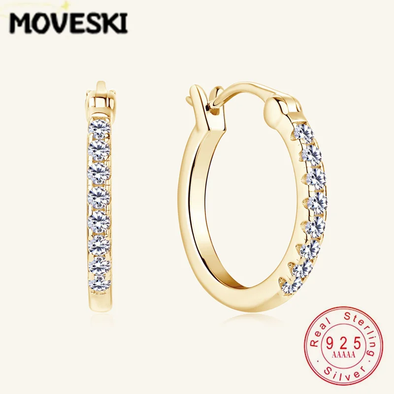 

MOVESKI 925 Sterling Silver Hoop Earrings, Single Row Moissanite Sparkling Ear Buckles for Women Daily & Party Fine Jewelry