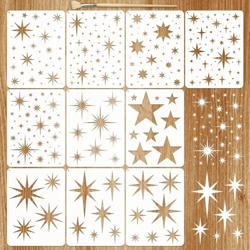 10Pcs Large Star Stencils for Painting Reusable Twinkle Star Wall Stencil Paint Stencil Drawing Stencils Canvas Fabric Home