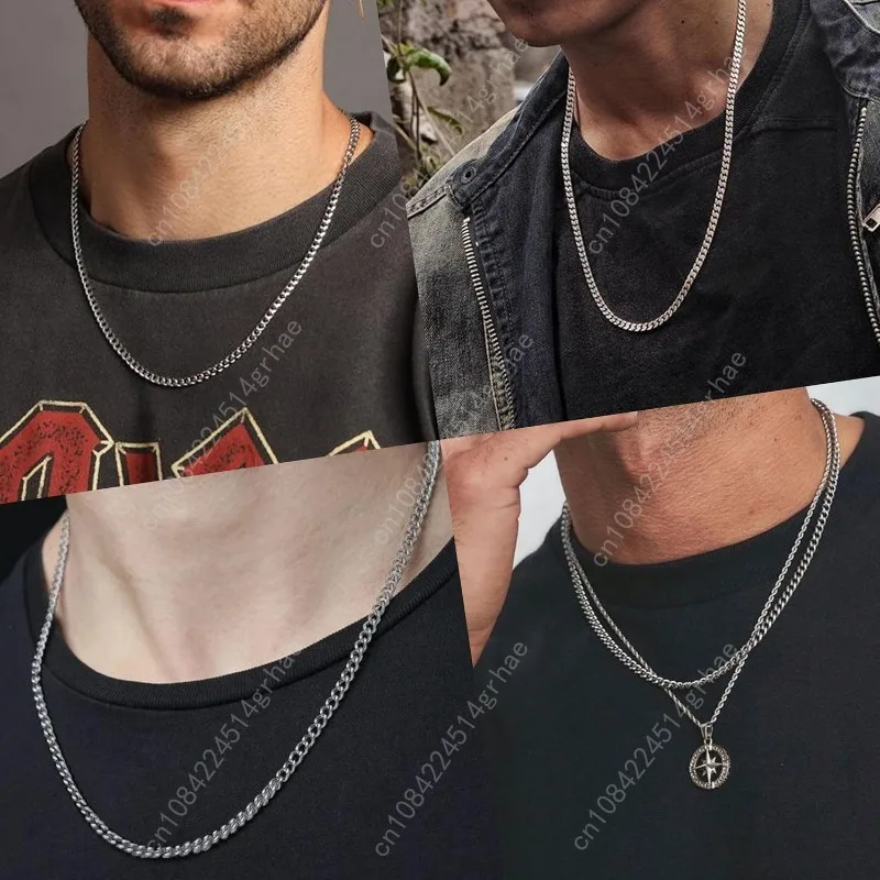 ของขวัญคริสต์มาส Reoxvo สำหรับผู้ชาย สร้อยคอแบบ Cuban Link สำหรับผู้ชาย สร้อยคอสแตนเลสสำหรับผู้ชาย ขนาด 5 มม. อุปกรณ์เสริม