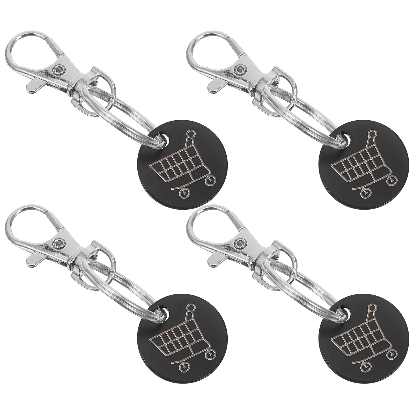 Llaveros de carro de fichas de compras, colgante de adorno de Metal con moneda, decoración de acero inoxidable, 4 piezas