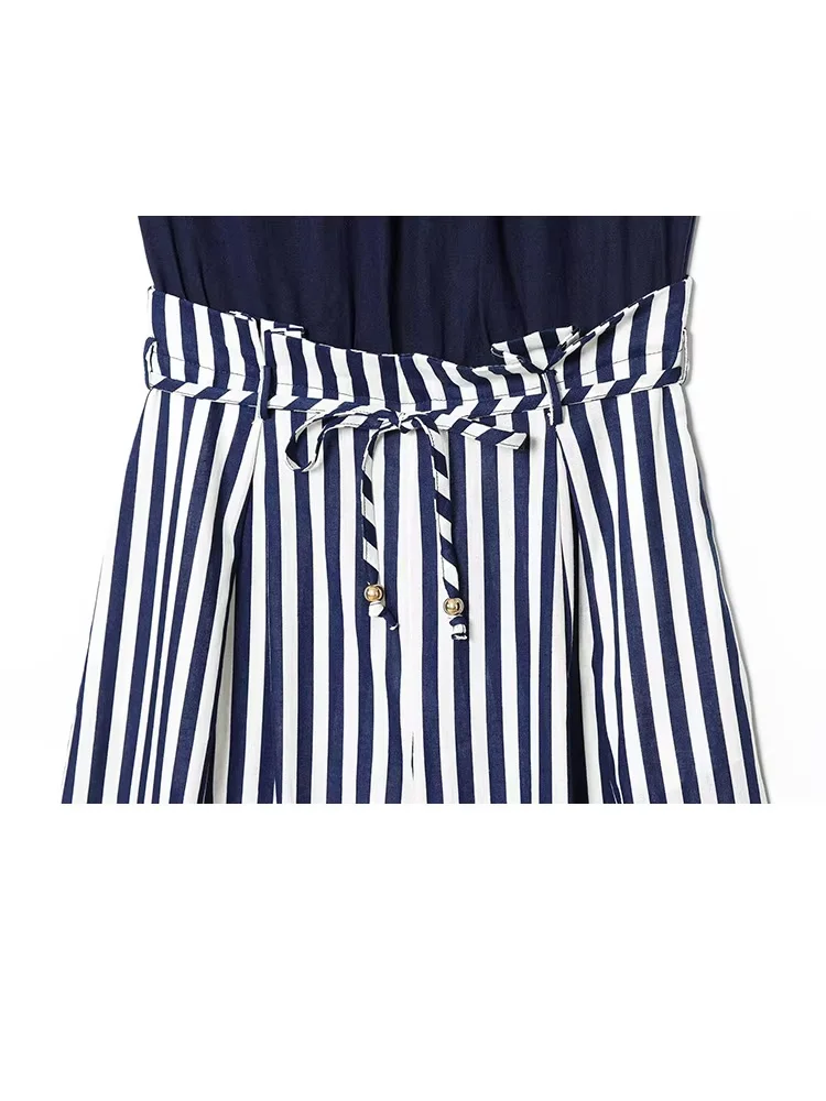 HH женский новый полосатый комбинезон без рукавов с круглым вырезом и поясом, летний женский комбинезон с карманами и полой молнией сзади, широкий комбинезон