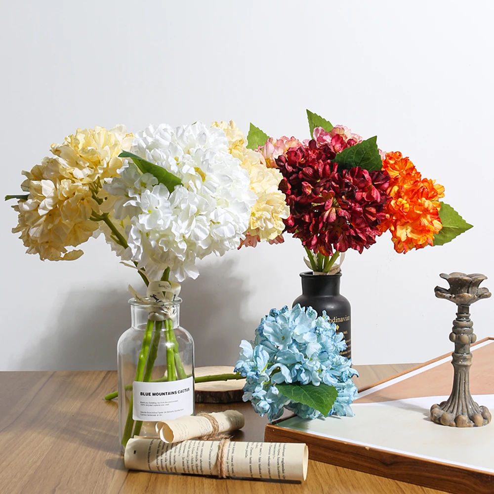 Hydrangea Artificial Flowers for Room Home Decor Wedding Decoration Fake Flowes Bouquet Vintage Focus Dining Table Vase Decor