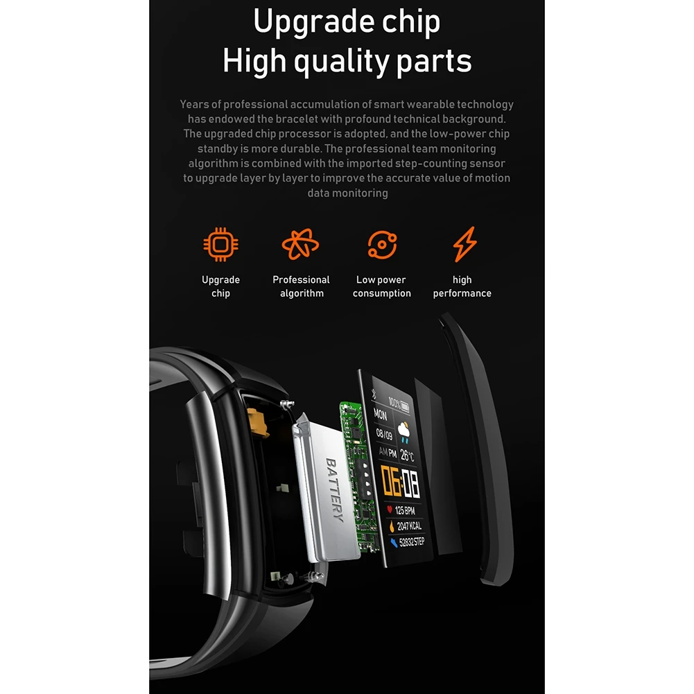 

WHQT Fitness Bracelet Blood Pressure Measurement Pedometer Smart Band Heart Rate Monitor Waterproof Health Tracker Watch A