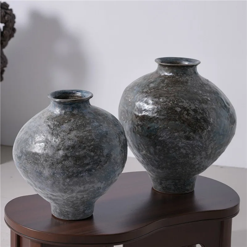 

Бутылка в стиле ваби-саби, керамическая ваза из Цзиндэчжэня, китайское украшение, цветочная композиция, глиняный горшок, винтажная нишевая ваза, керамическая посуда, табличка.