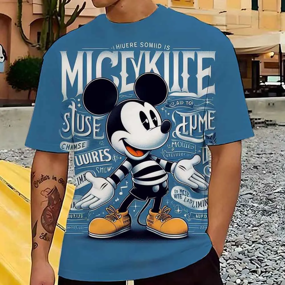 

Men's T-Shirt Disney Mickey Mouse Headphones Fashion letters Tee Shirt Short Sleeve Cartoon T Shirt O Neck Clothing Big Size