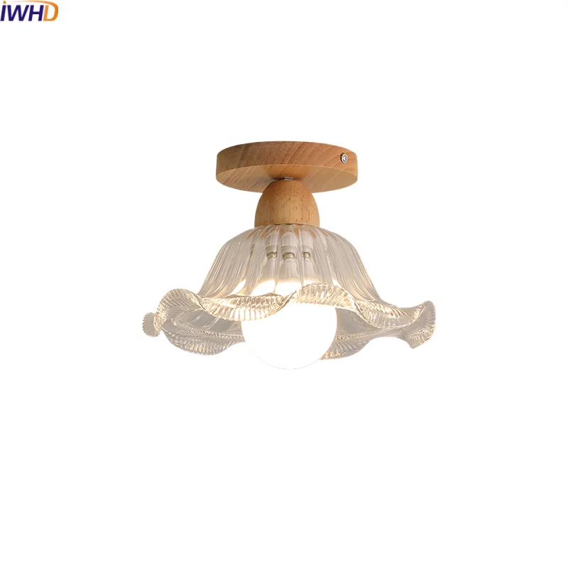 

IWHD Nordic Modern LED Ceiling Light Decoration Wood Glass Balcony Corridor Restaurant Indoor Lighting Ceiling Lamp Plafondlamp