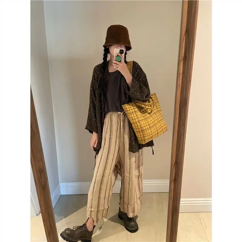 2024 Spring Tote Bag Girls Students Large Capacity Commuting Bag Vintage Ginger Plaid Handbag Portable Women Shoulder Bags