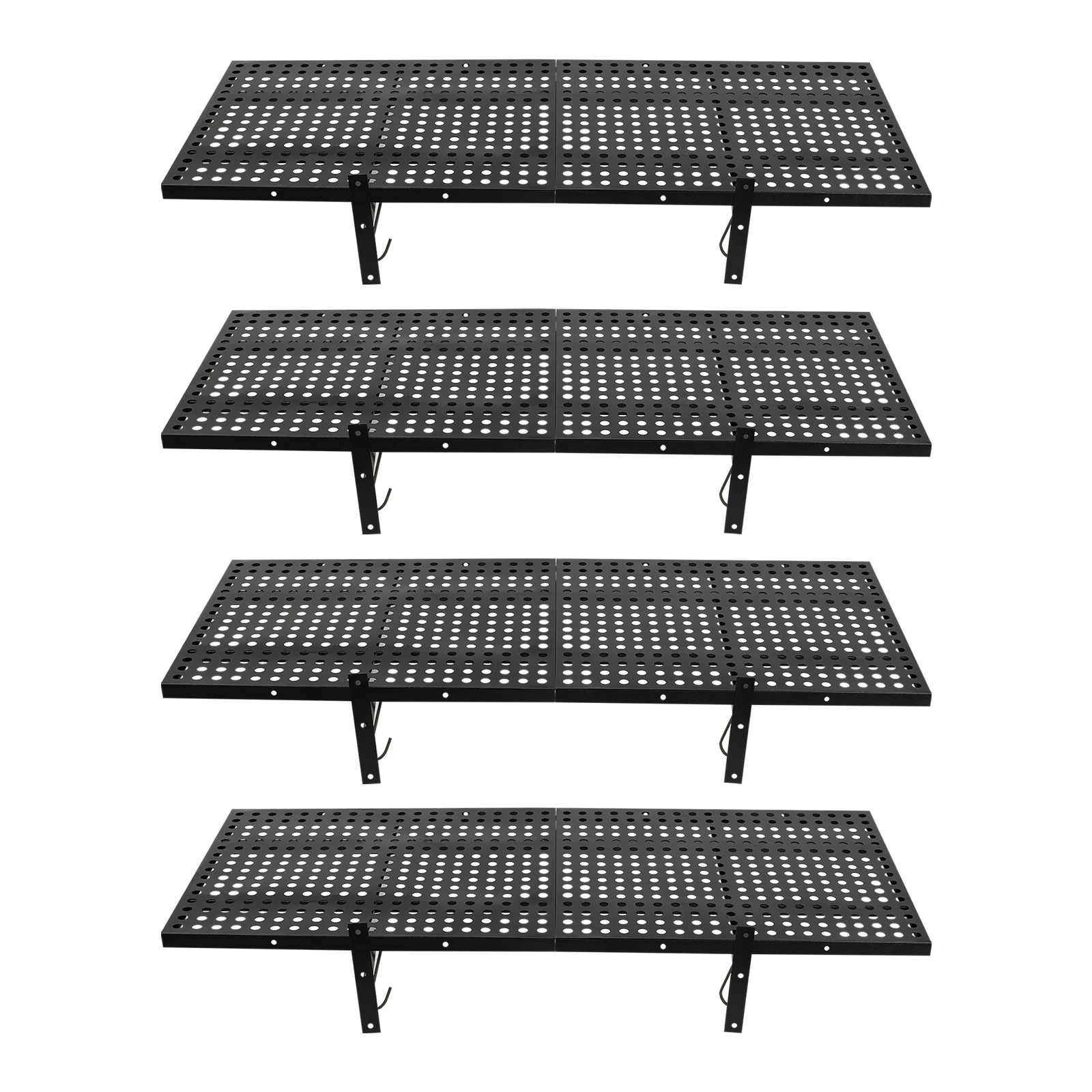 

4 PCS Load 254kg Garage Wall Shelving 20*48inch Floating Shelves Wall Mounted Storage Wall Shelf Punched with Border 8 Hooks ﻿