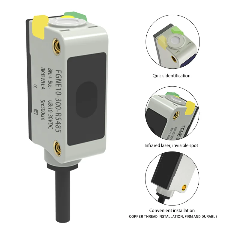 

FUWEI FGNE10-300-RS485 Detection Distance 300cm Modbus RS485 Background Suppression Photoelectric Sensor