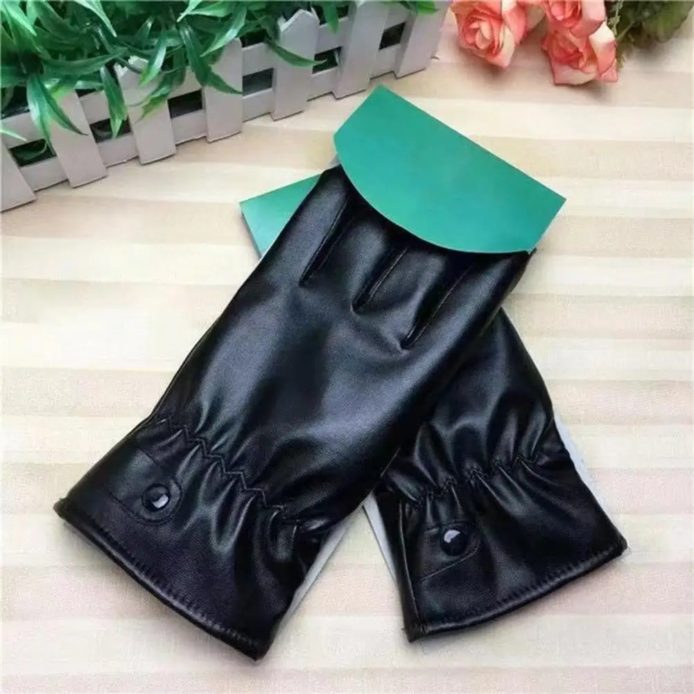 Women Faux Leather Gloves Velvet Lined Winter Gloves Winter Cycling Gloves Waterproof Windproof Warm Unisex Outdoor Skiing