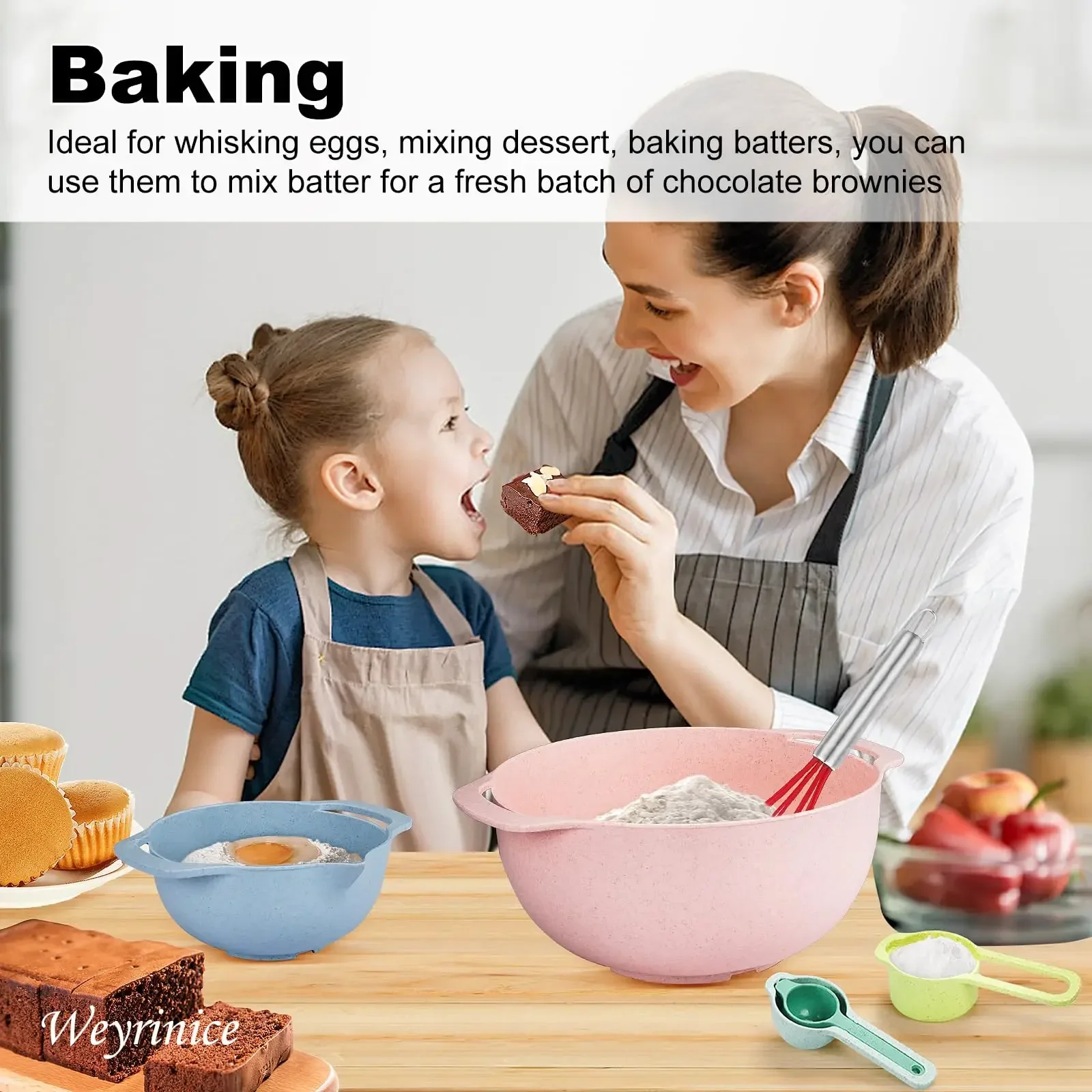 10pcs/set Plastic Mixing Nesting Bowls Set with Measuring Spoon Colorful Serving Bowls Multifunctional Colander Salad Baking Too