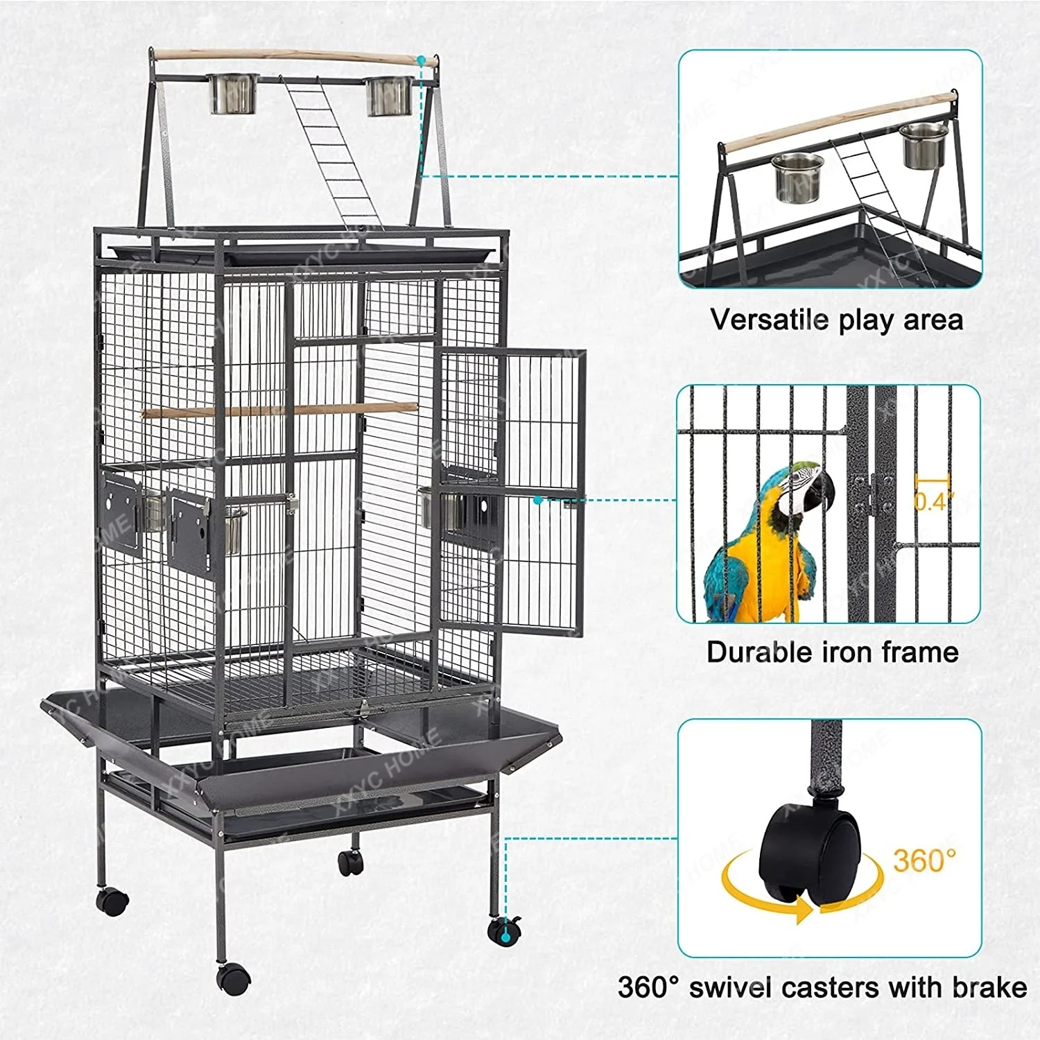 TTBird Cage Parrot Cage Black Large Indoor and Outdoor Extra Large Space Bird Villa with Wheels Accessories