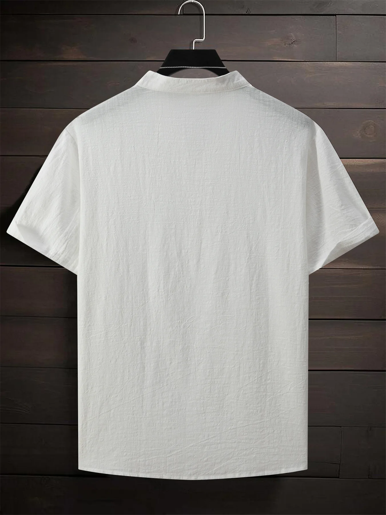 2025 Summer New Design for European Men's Pure Color Casual Standing Collar Half-Closed Buttoned Cotton Men's Short-Sleeved Shir