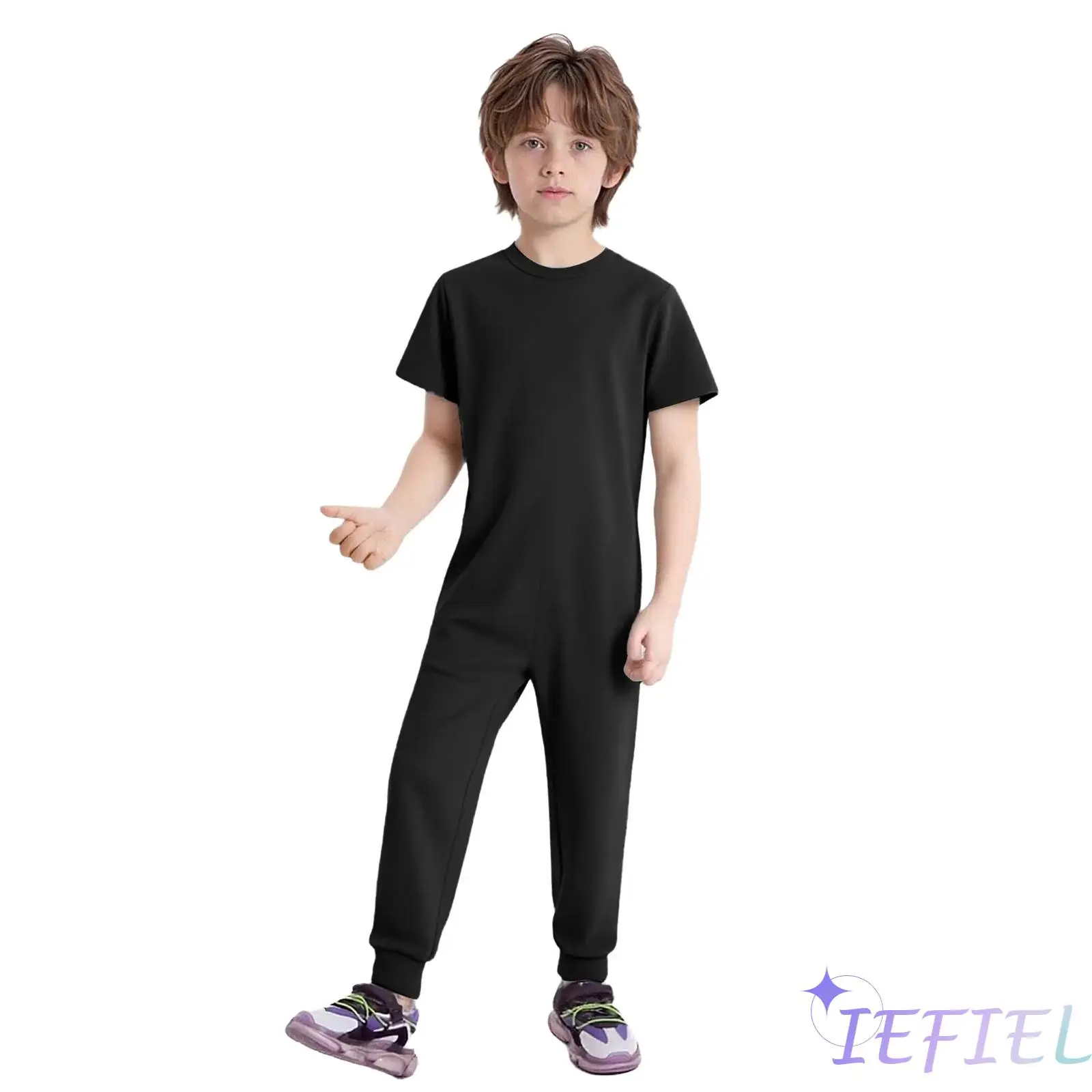 

Kids Boys Girls Special Needs Adaptive Jumpsuit Round Neck Short Sleeve Back Invisible Zipper Solid Color Full Body Rompers