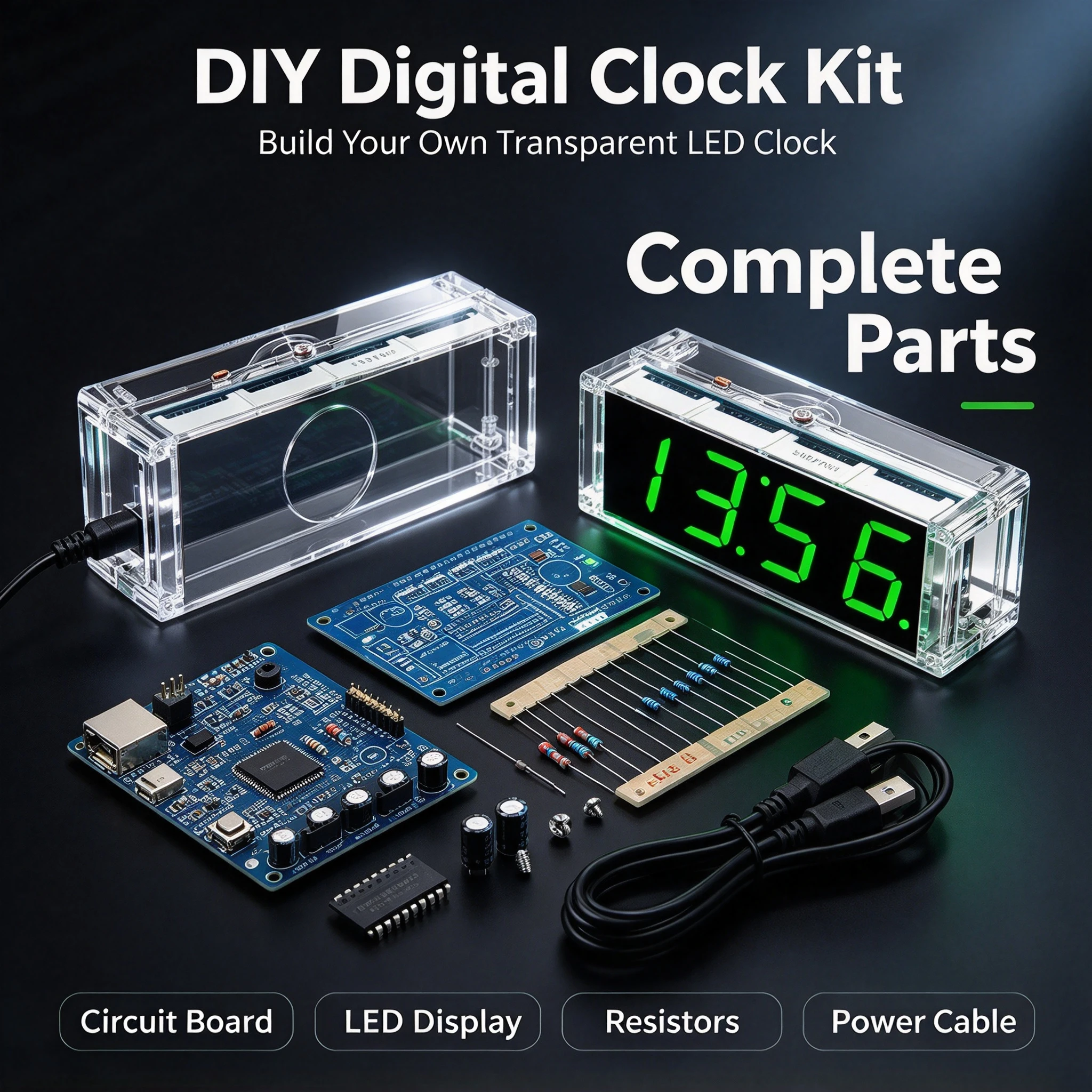 DIY LED Digital Clock Kit 51 Microcontroller Electronic Assembly Multifunction Alarm Clock with Date and Temperature Display