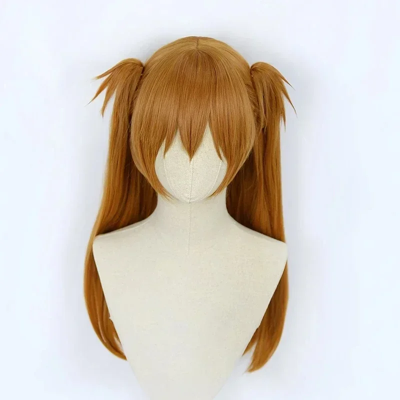 2025 New EVA Asuka Langley Soryu Long Orange Synthetic Hair Heat Resistant Anime Cosplay Wig Wig Cap 2 Ponytail Clips Anime AA