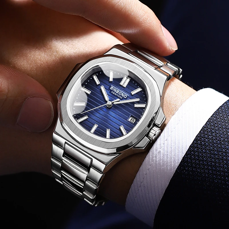 BINBOND Luxury Watch Business orologio maschile impermeabile data luminosa orologio da uomo al quarzo quadrato in acciaio inossidabile 2023 nuovo reloj hombre