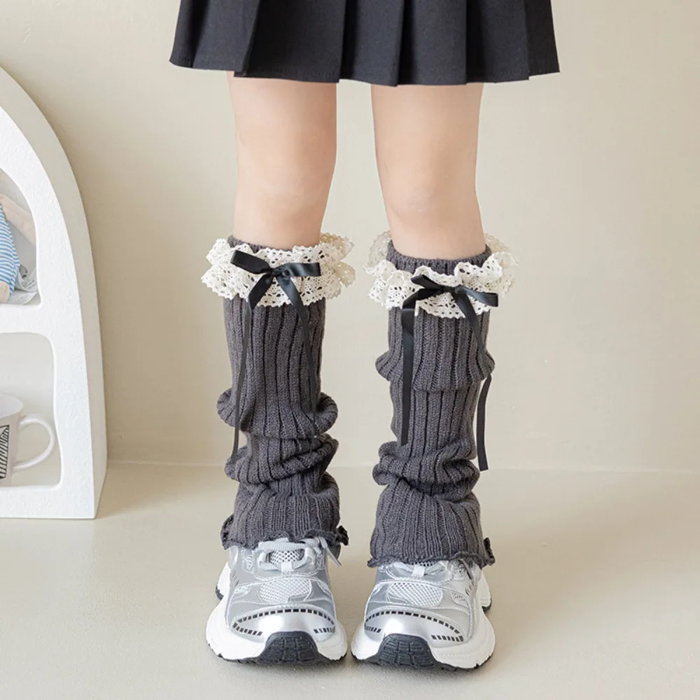 

Jk Harajuku гетры с бантом и лентой, длинные чулки, однотонные вязаные чехлы для ног, милые кавайные детские гетры, зимние