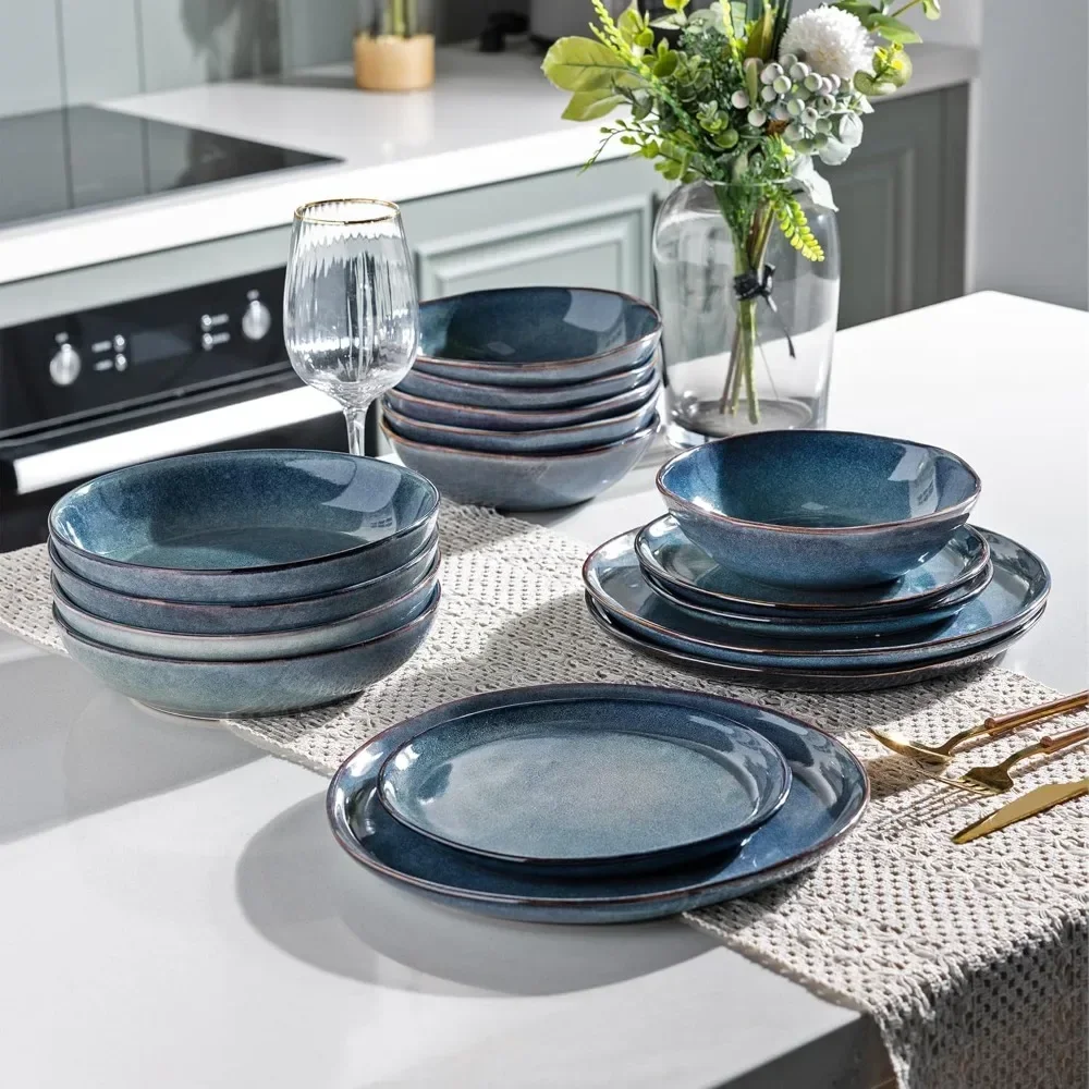 Ceramic Dinnerware Sets,Handmade Reactive Glaze Plates and Bowls Set,Highly Chip and Crack Resistant | Dishwasher & Microwave