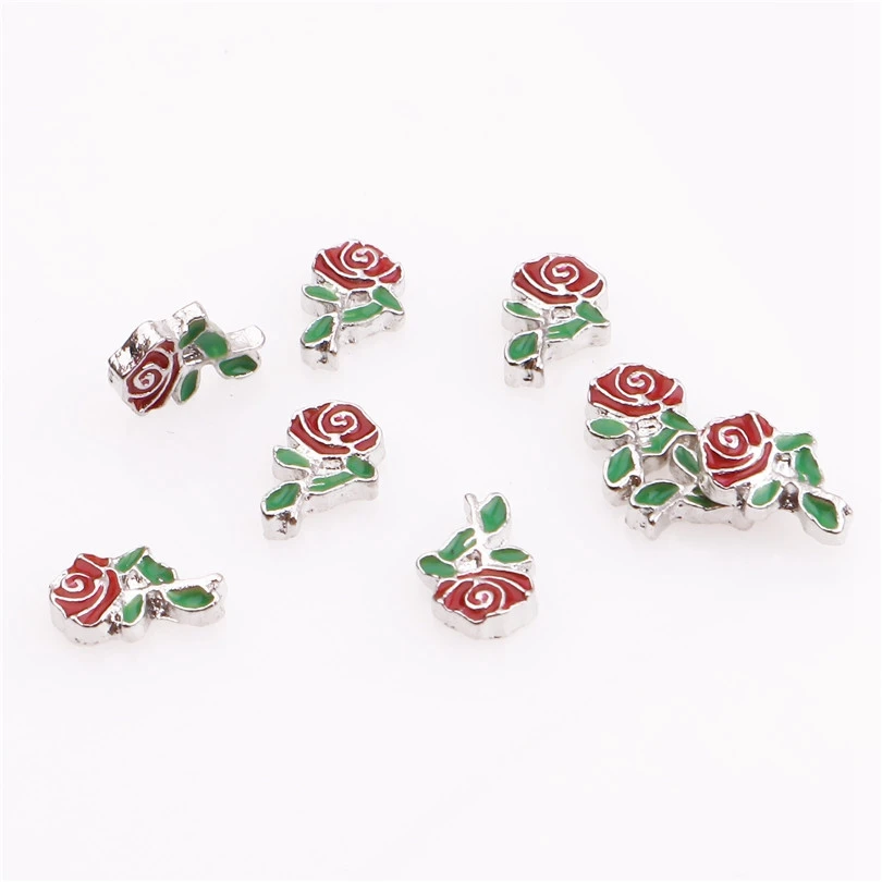 20Pcs/Lot Mini Daisy Rose Flower Cactus Maple Leaves Floating Charms DIY Heart Family Love Letter Beads Jewelry Accessories Bulk