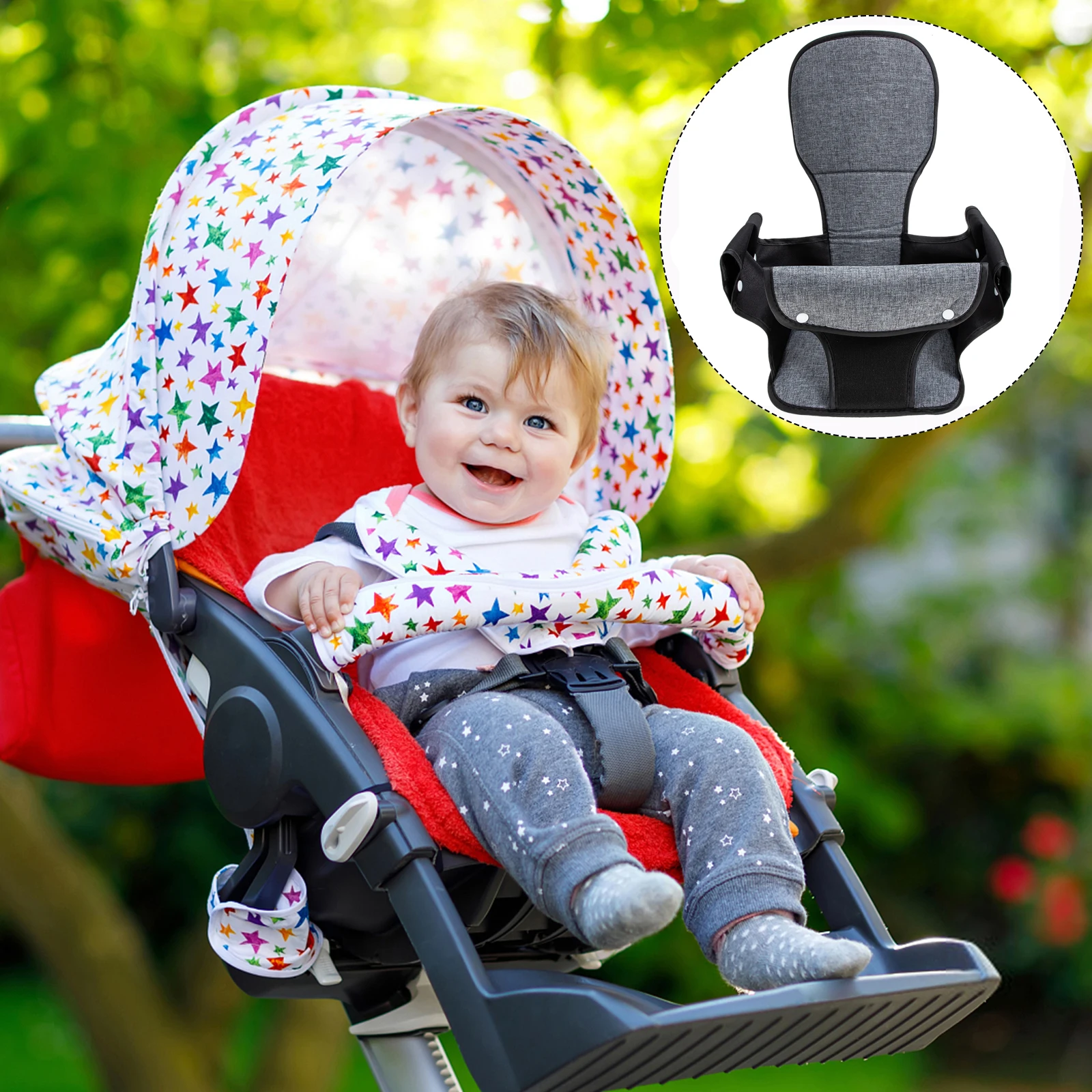 

Insert Stroller Cushion Grey Sponge Large Size Lightweight Durable Breathable Fabric Comfortable Easy Clean