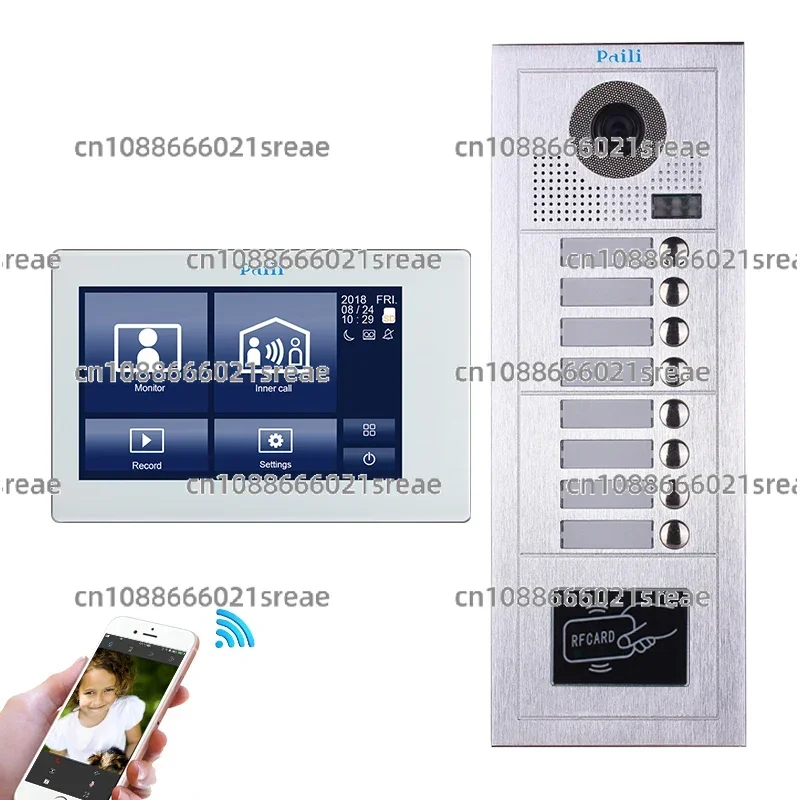 

Wholesale Multi Apartments 7 inch Video Intercom System 8 Units Apartment RFID Video Door phone