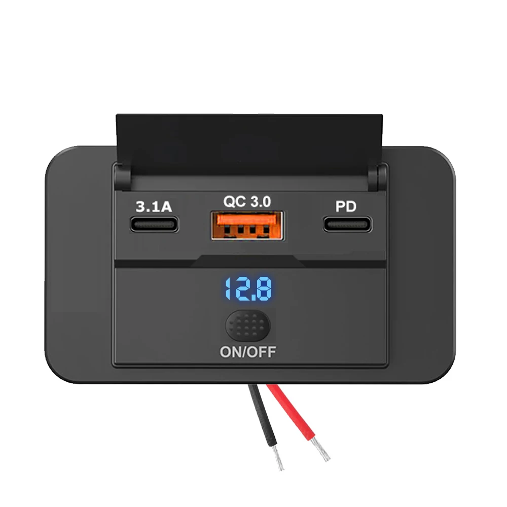 108W 4-Port 12V RV USB-Steckdose mit 90W PD und QC 3.0 18W Port Autoladegerät Zubehör mit Schalter und Spannungsanzeige für Auto, Bus, Wohnmobil