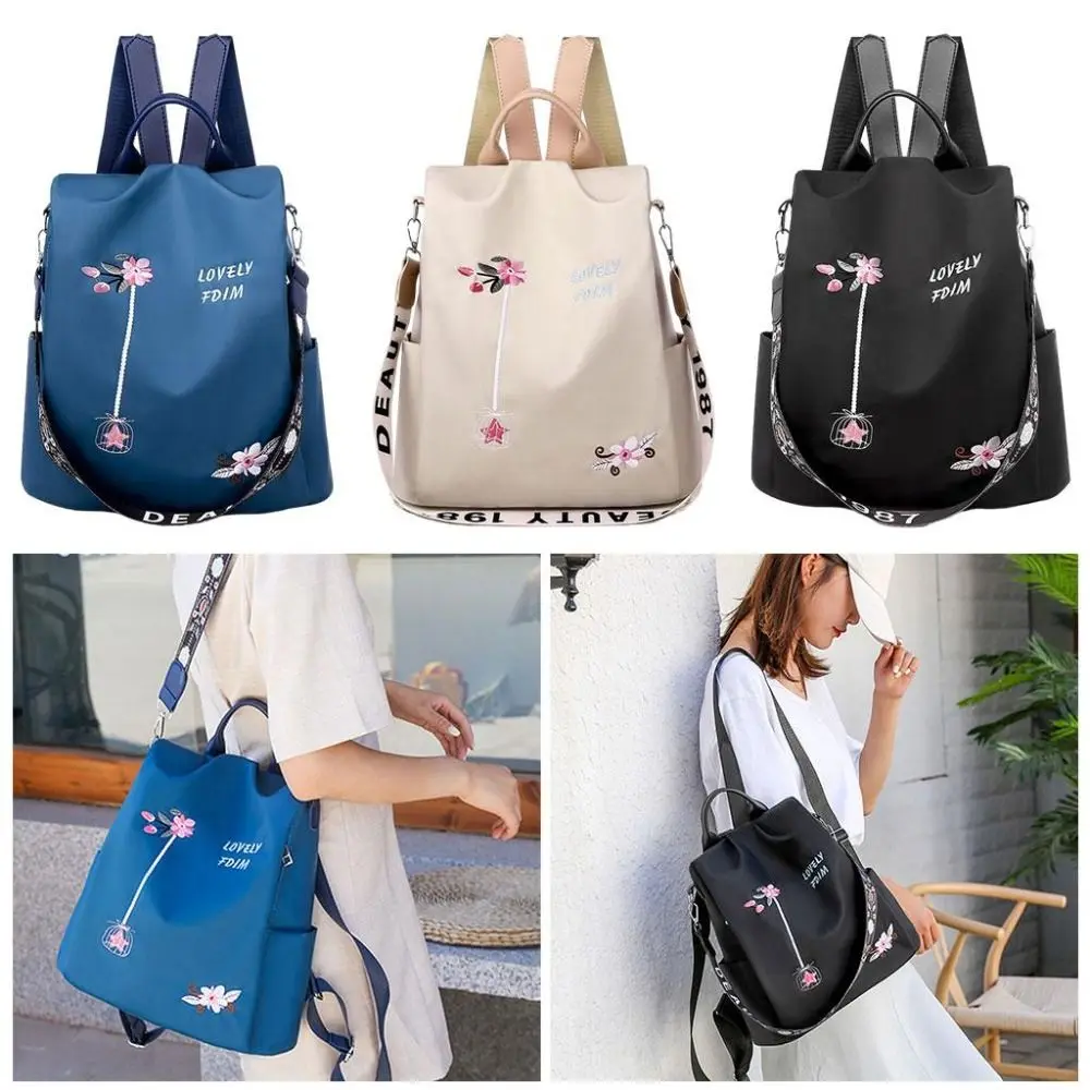 Wodoodporny plecak damski Oxford Fashion Casual Embroidery Bag Designer Female Large Capacity Travel Handbag Shopping Knaps