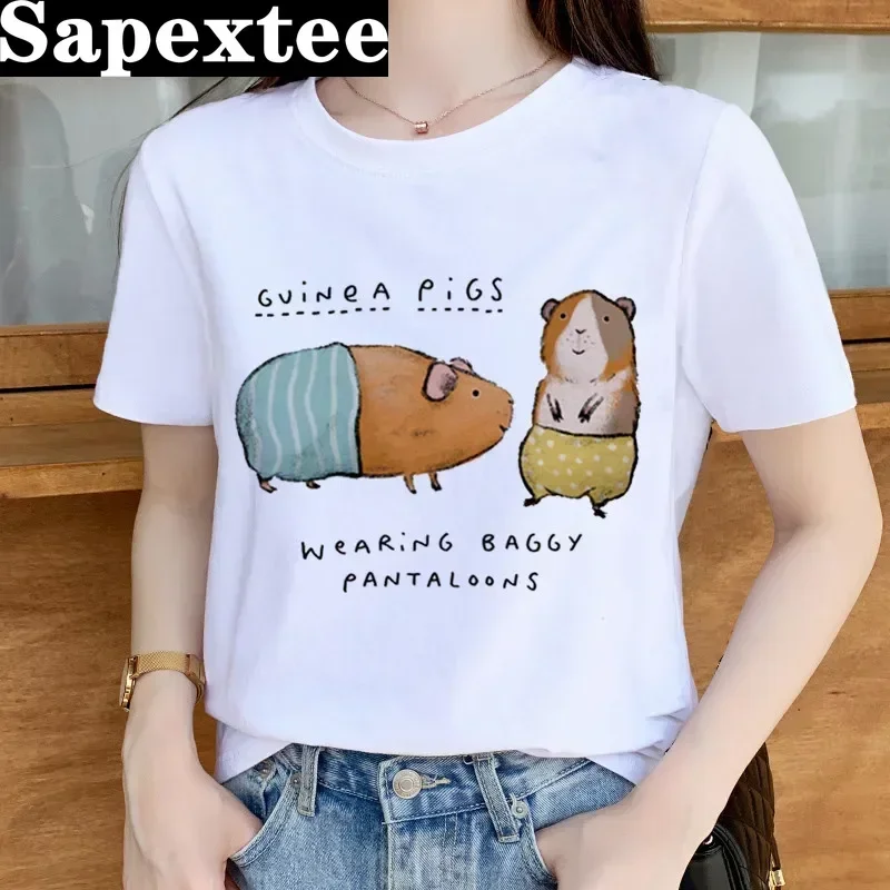 Guinea Pig Summer Funny Print Harajuku Top Women T-shirt Casual Ladies Basic O-collar Short Sleeved Women T-shirt Girl,Drop Ship