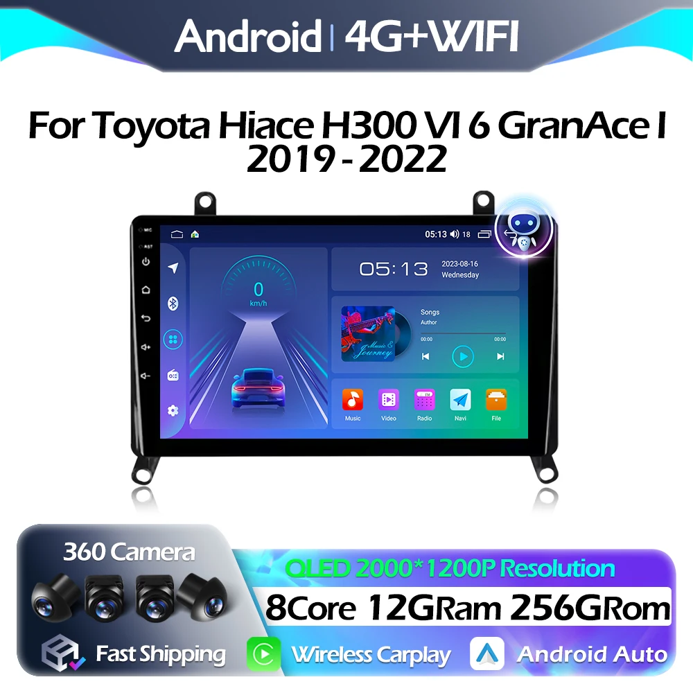 

Carplay Bluetooth For Toyota Hiace H300 6 GranAce 1 2019 - 2022 Multimedia Video Player Android Auto Navigation GPS WIFI