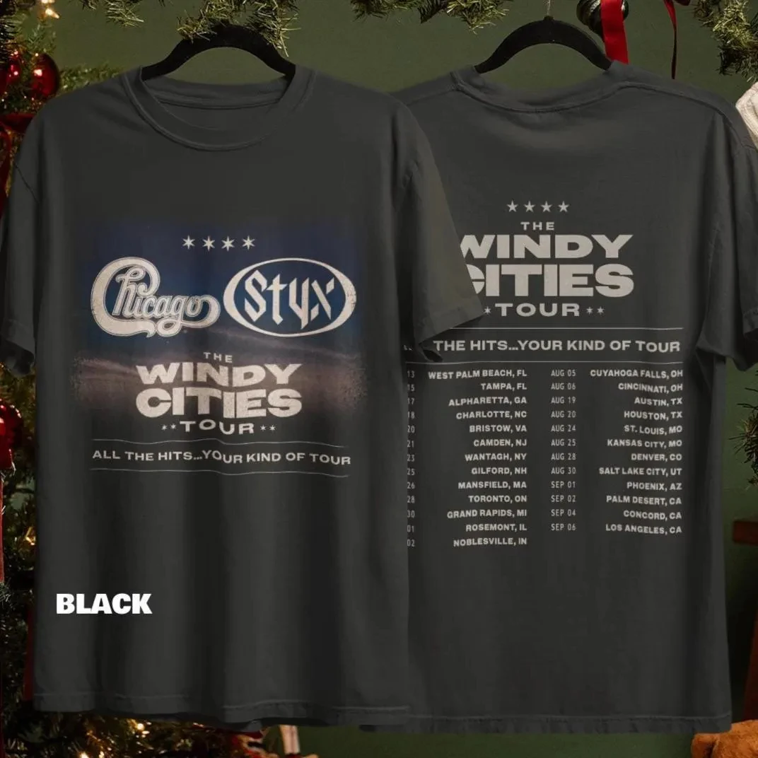Unisex Chicago STYX 2026 Tour Date Shirt Classic Rock T-shirt Concert Retro Pattern Shirt Y2k Ins