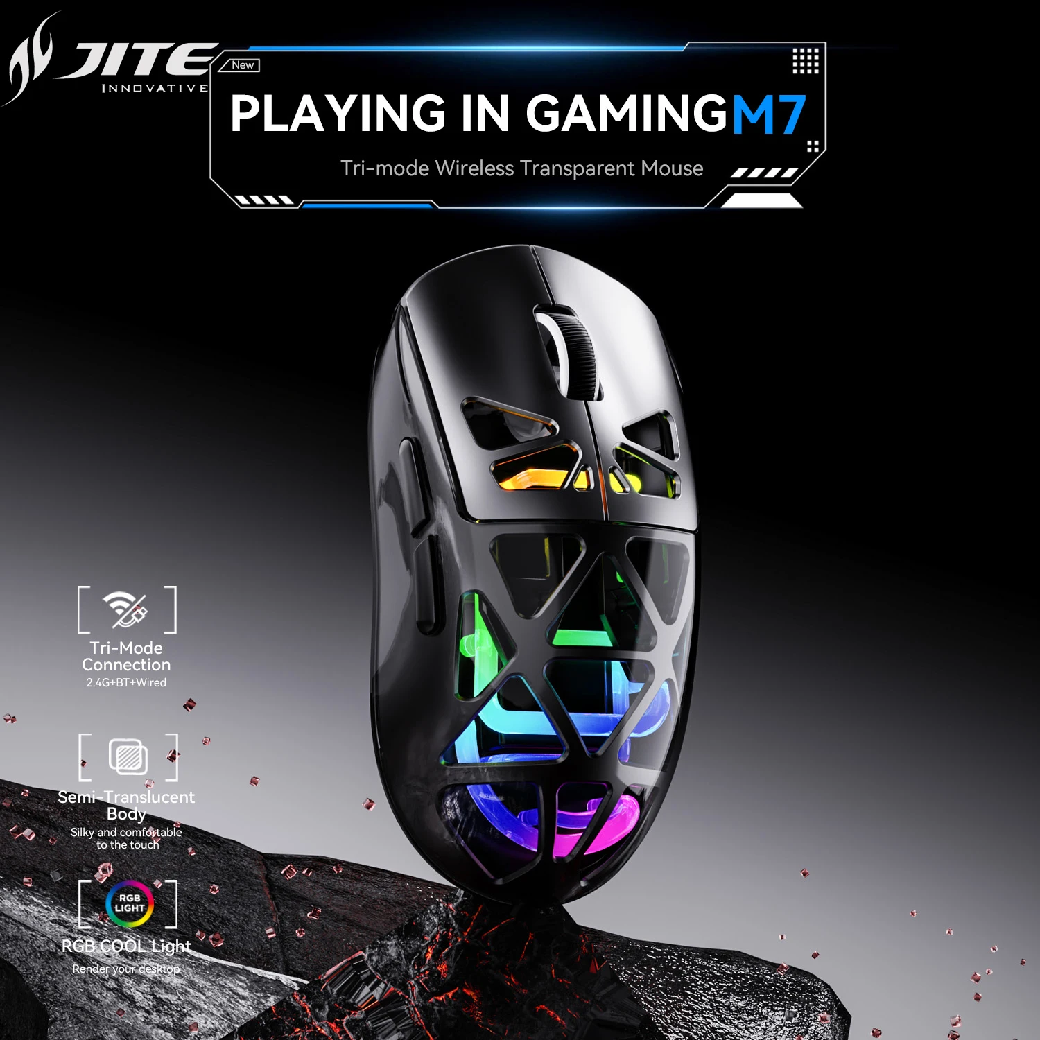 JITE wireless mouse game Wired/Bluetooth/2.4G Long Battery Life Multiple Lighting Effects hollow out design