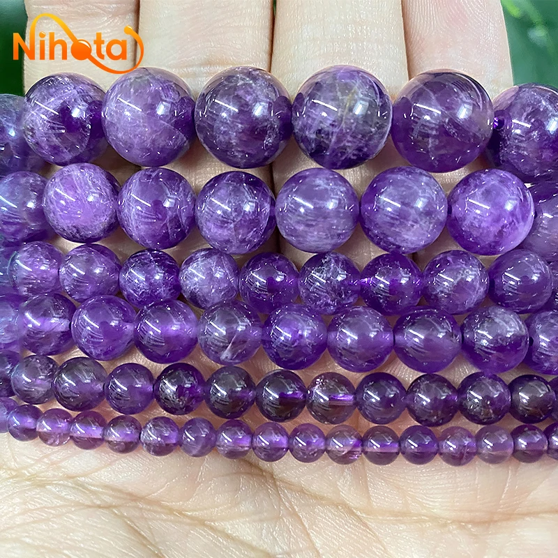 Natural Stone Smooth Purple Amethysts Round Beads Diy Bracelet Accessories for Handmade Jewelry Making 15\