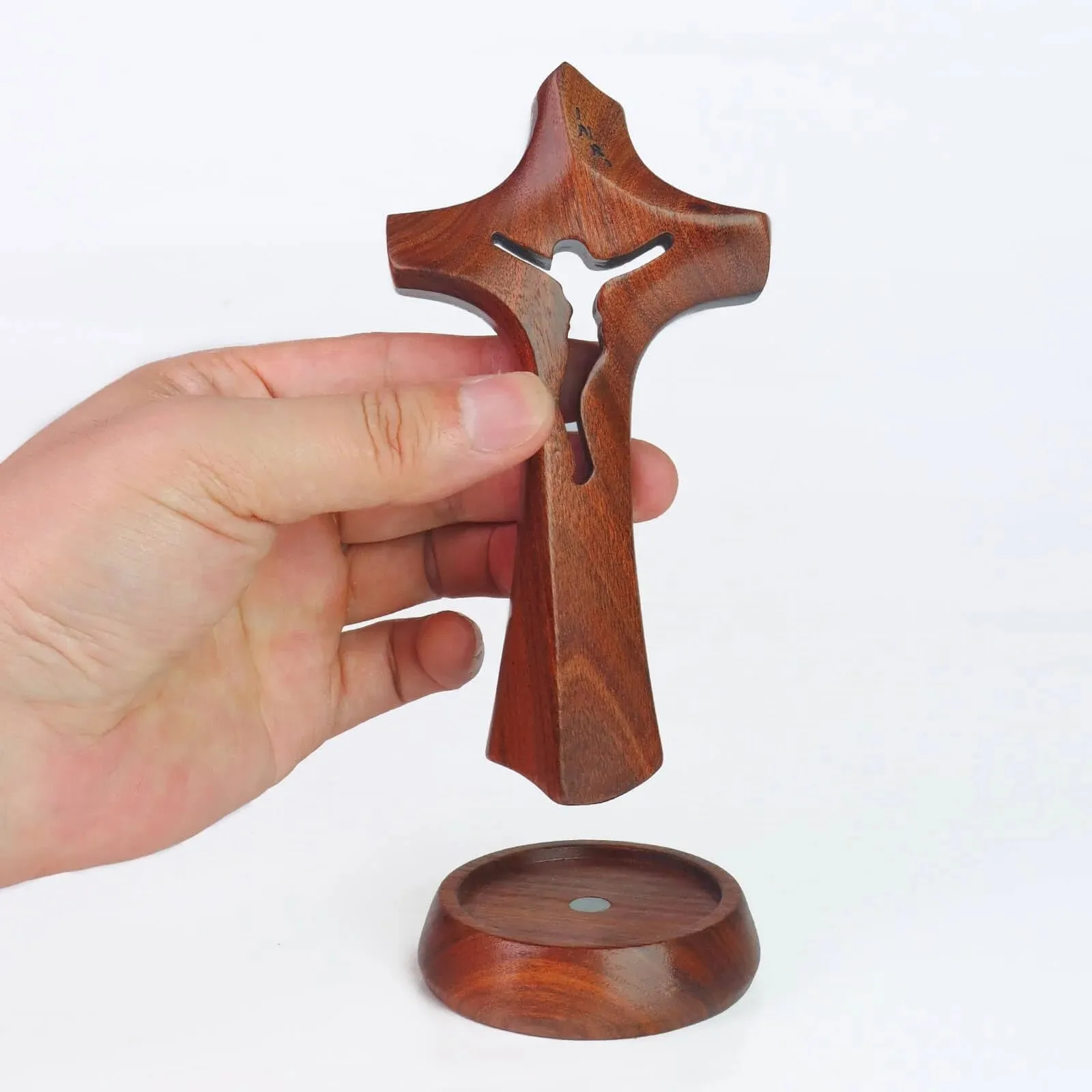 

Artesielle Standing Small Wooden Crucifix Cross,Christian Catholic Jesus Statue Pocket Cross Prayer Wall Decor For Hand