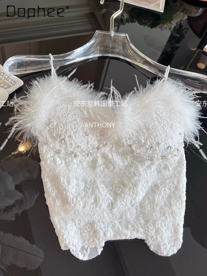 

Осень-зима, оригинальный тяжелый топ-труба со стразами и бисером, женский роскошный элегантный тонкий топ на бретельках, универсальный топ для внутренней одежды