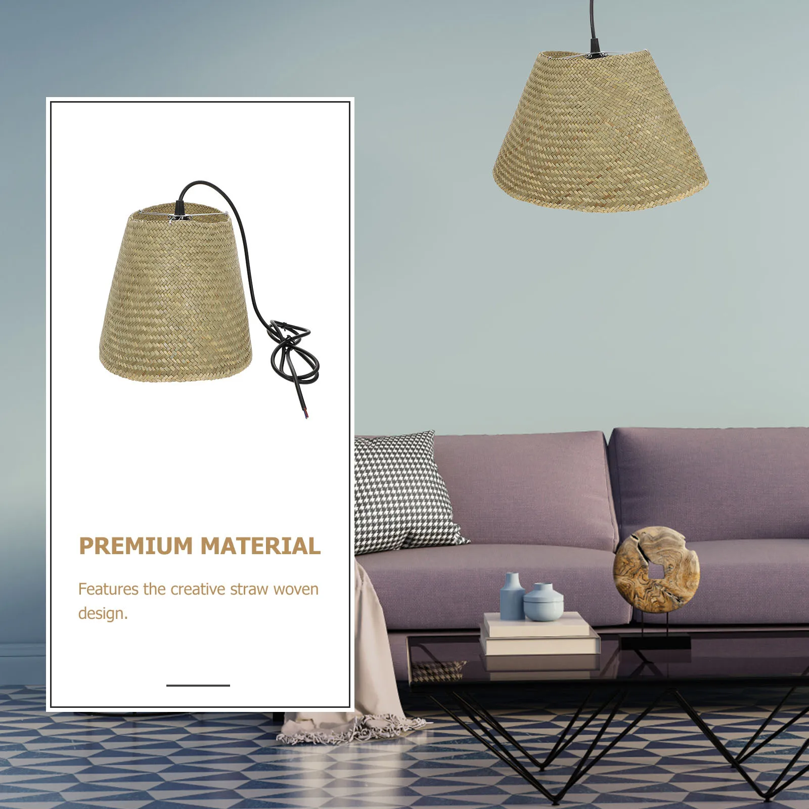 

1Pcs Handmade Straw Woven Pendant Light Easy Install Simple Structure Indoor Room Lighting Straw Woven Ceiling Lamp