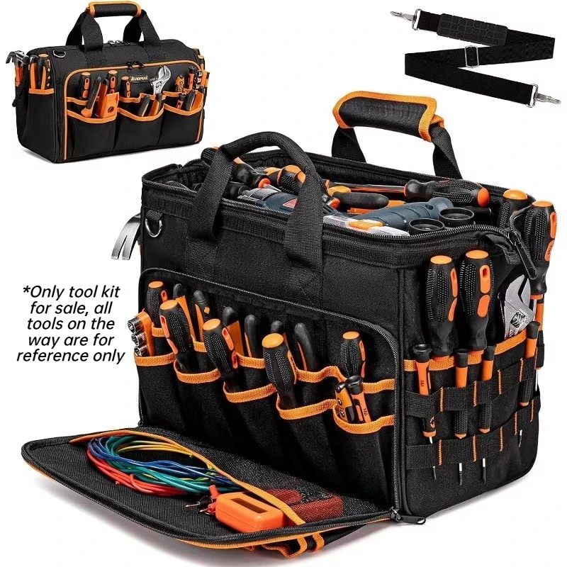 17 Inch Tool Bag Electrician Foldable Toolkit Portable Multifunctional Tools Storage Bags Adjustable Shoulder Straps Toolkits