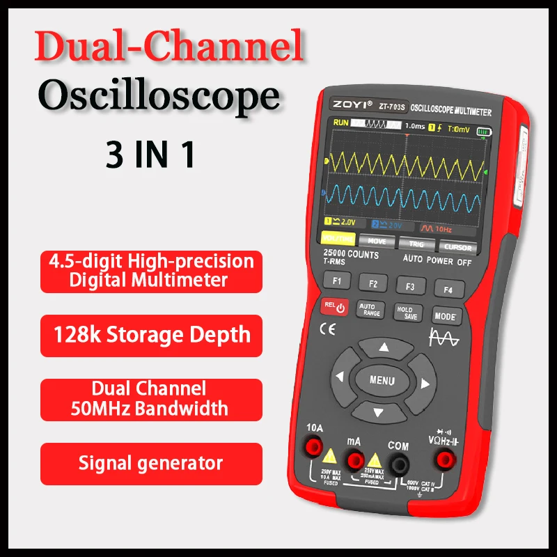 ZT703S Dual-Channel Oscilloscope Multifunction Multimeter Signal Generator 50MHz Bandwidth High Precision Digital Oscilloscope