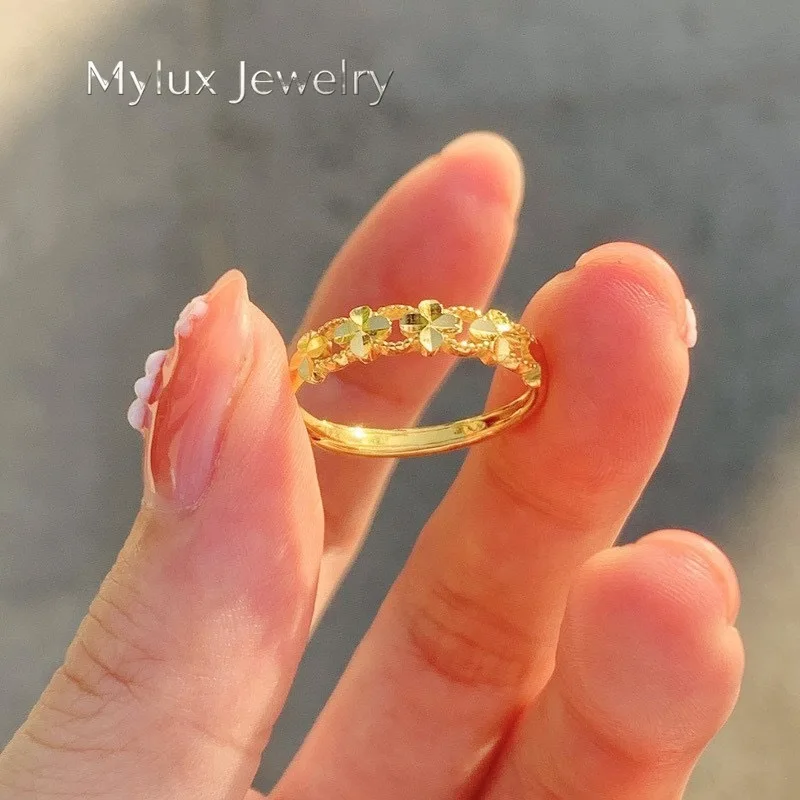 

Mylux Jewelry 9999 genuine gold 24K pure gold ring floral style ring with adjustable opening gold ring