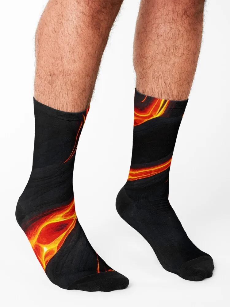 Fire Pattern - Lava Rock River Iceland At Volcano Socks Novelties winter thermal with print winter gifts Girl'S Socks Men's