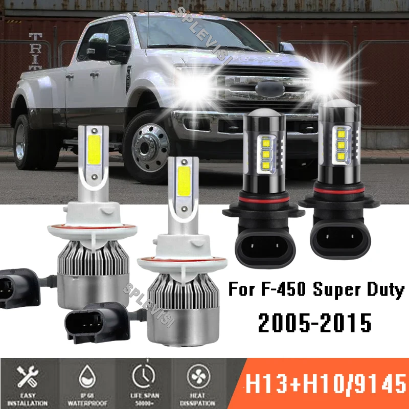 LED White Headlight High/Low Beam Fog Light Bulbs Replace Kit For F-450 Super Duty 2005-2015 2006 2007 2008 2009 2010 Pick Up