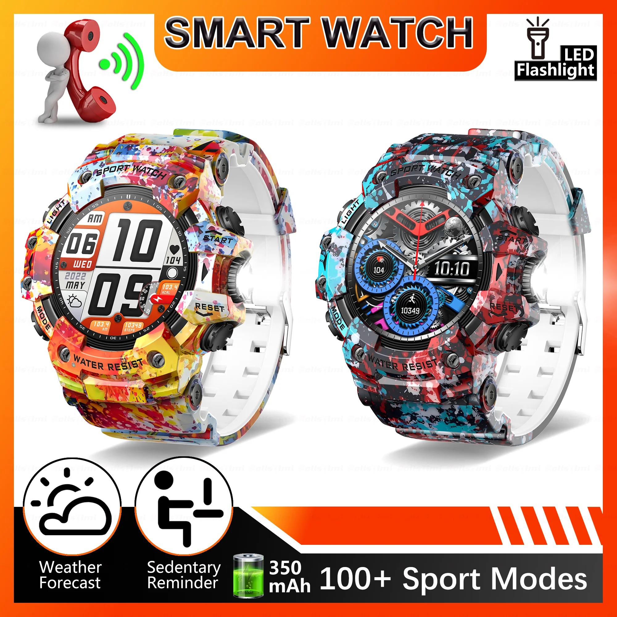 2025 LED Outdoor Flashlight Smart Watch with Compass Heart Rate Bluetooth Call GPS Motion Tracking - Holiday Gift for Partners