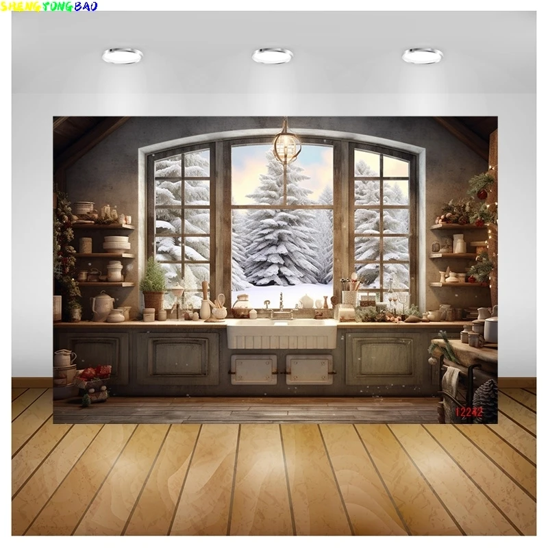 Vinyl Custom Christmas Day Fireplace Photography Backdrops New Year Candy Chimneys Store Ball Window Studio Background WW-55