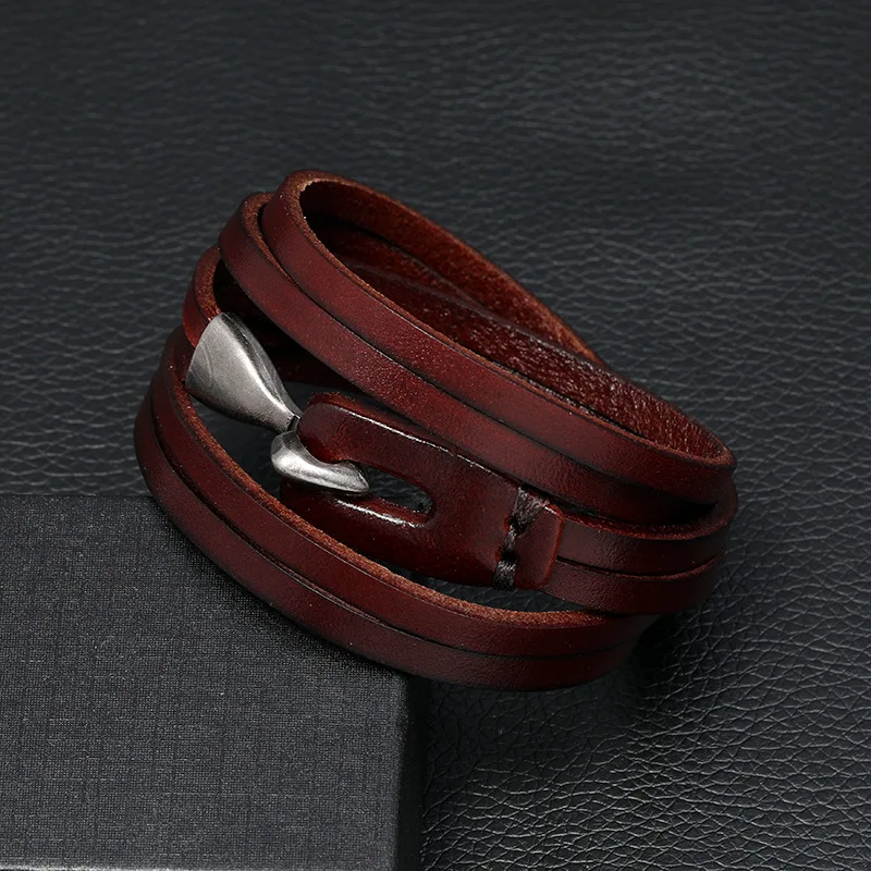 Hot Selling Retro Cowhide Multi-layer Leather Bracelets Man Simple Accessories Luxury Friendship Bracelet Homme Jewelry