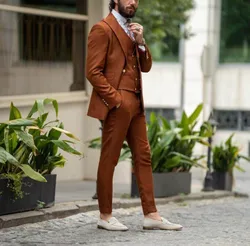 Ternos formais masculinos para festa de casamento, conjuntos de blazer personalizados, jaqueta de 3 peças, calça e colete, traje fashion, marrom