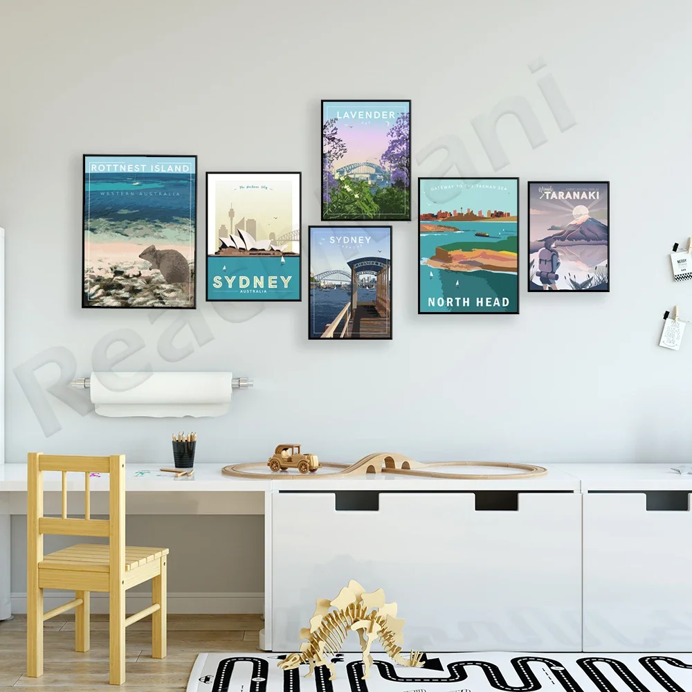 ملصق سفر Rottnest Island Perth Western Australia، Sydney Australia، Sydney Harbour، Victoria، Mount Taranaki New Zealand #4