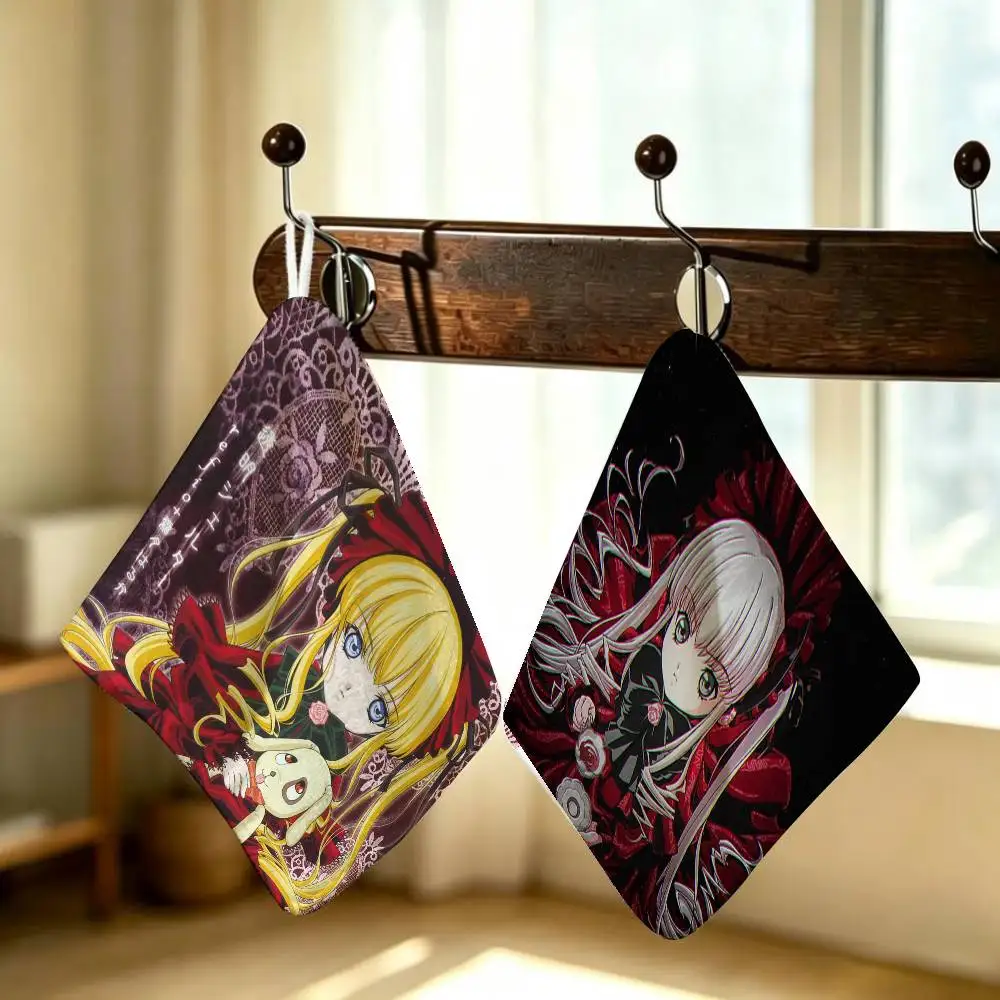 Romantic Anime R-Rozen Maiden Wantage Polyester Cotton Daily Towel Hanging Kitchen Hand Wiping Cloth Durable for Whole House Use