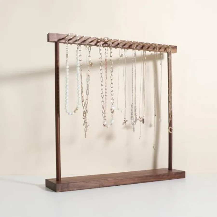 

Большая полка для вешалок для ожерелья с 17-мя медными стержнями, деревянный органайзер для хранения ювелирных изделий, стойка для вешалки, ожерелья, браслета, ожерелья